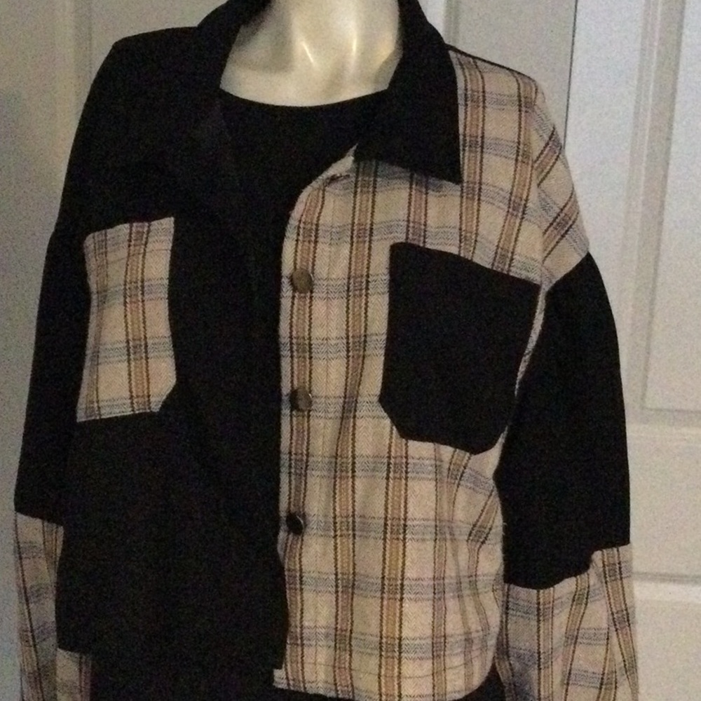 Upcycled two-tone crop jacket